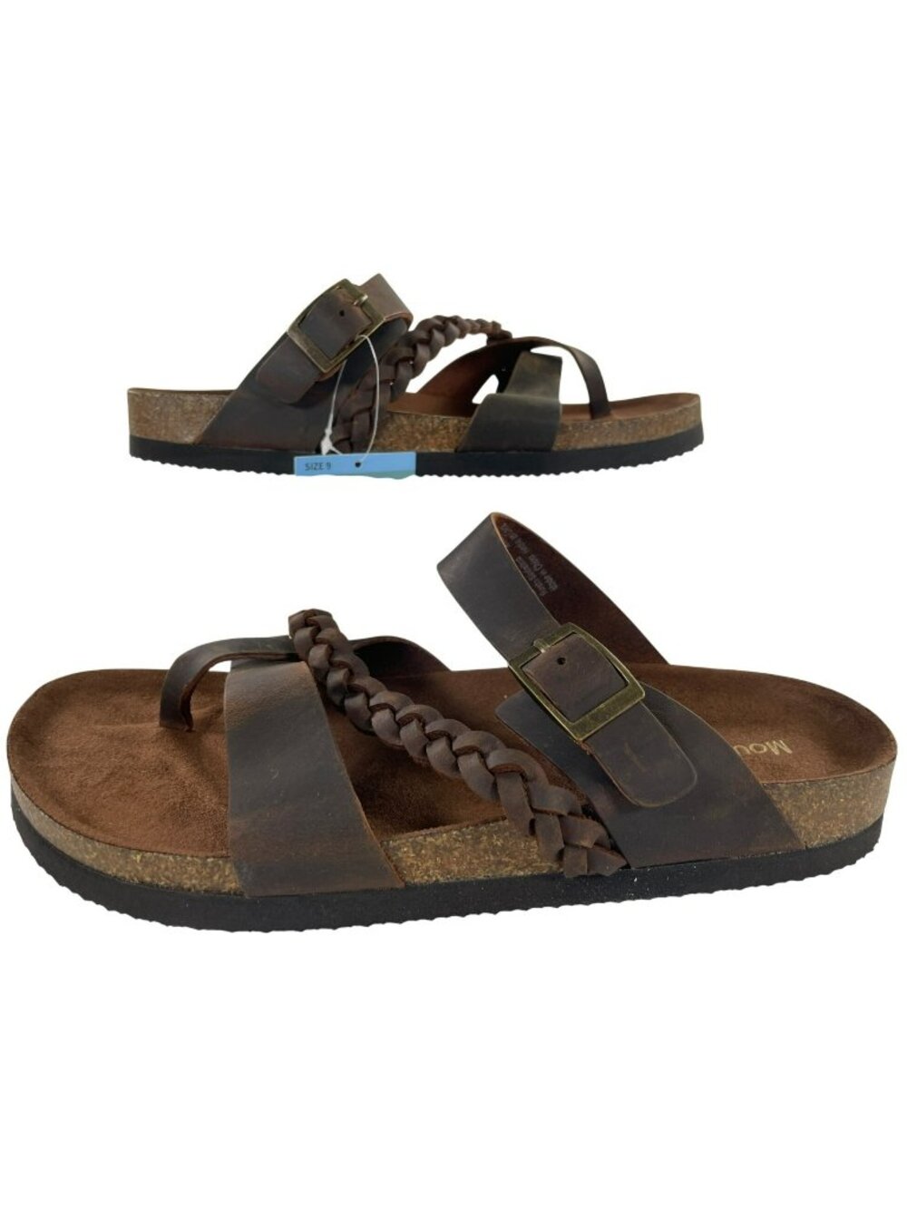 Women’s Dark Brown Braided Leather Slide Sandals with Buckle